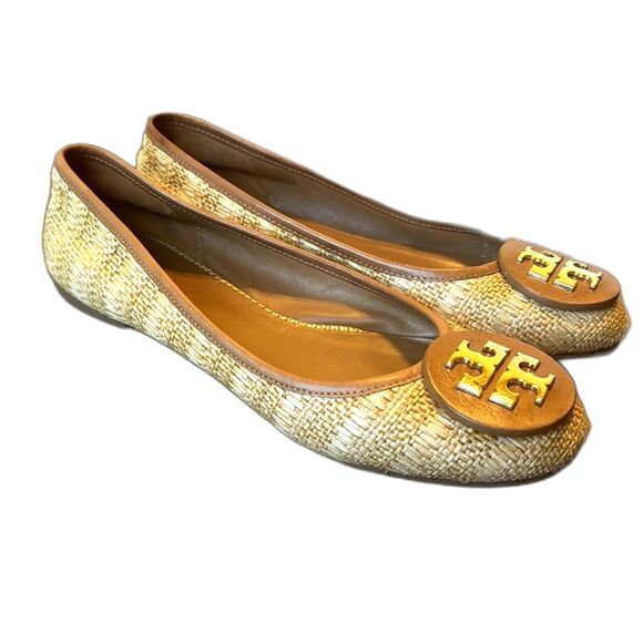 TORY BURCH Reva Ballet Flats Shoes Natural Woven Raffia Straw Beige size 8.5 M - Picture 3 of 9